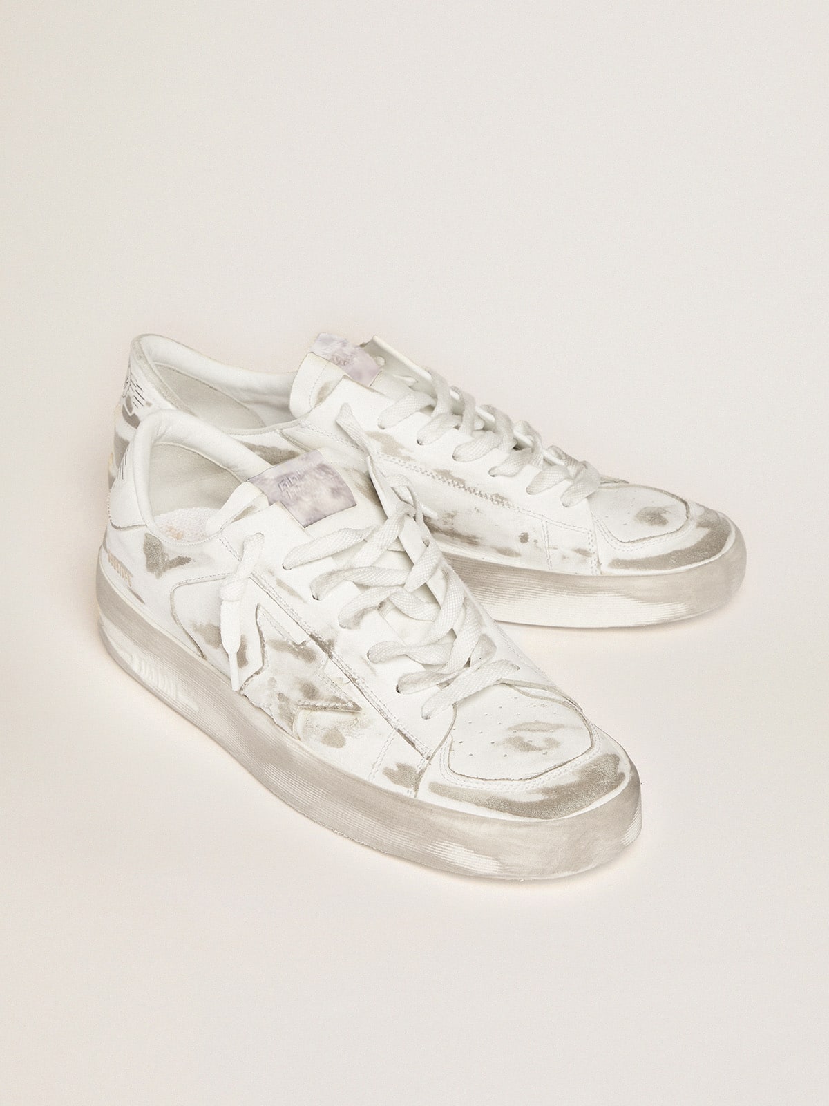 Stardan in white leather with white leather star and heel tab