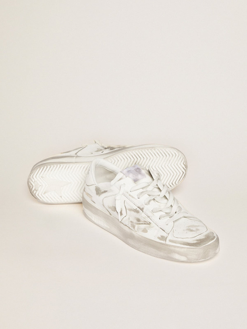 Stardan in white leather with white leather star and heel tab