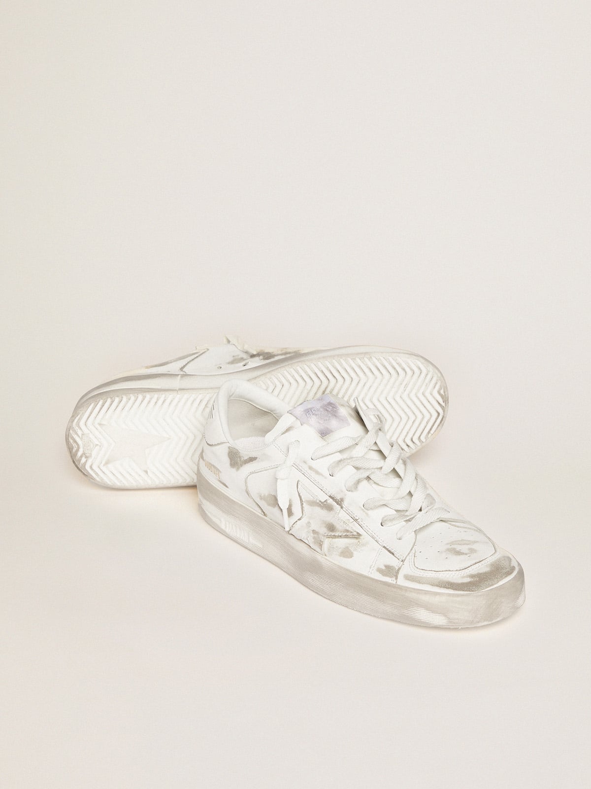 Stardan in white leather with white leather star and heel tab