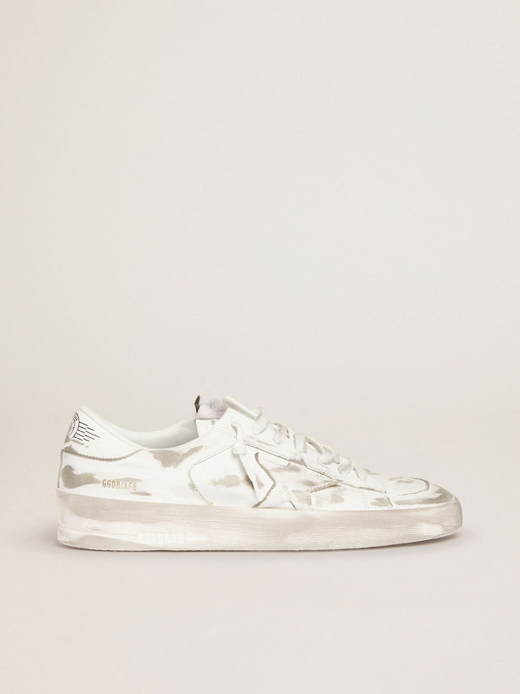 Stardan in white leather with white leather star and heel tab