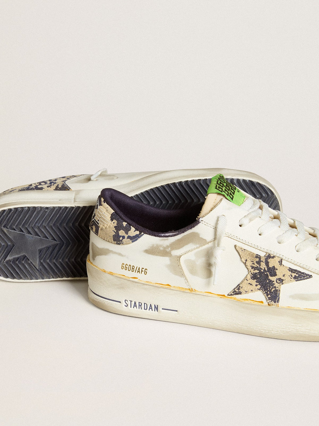 Men’s Stardan LAB in white leather with a camouflage star and heel tab