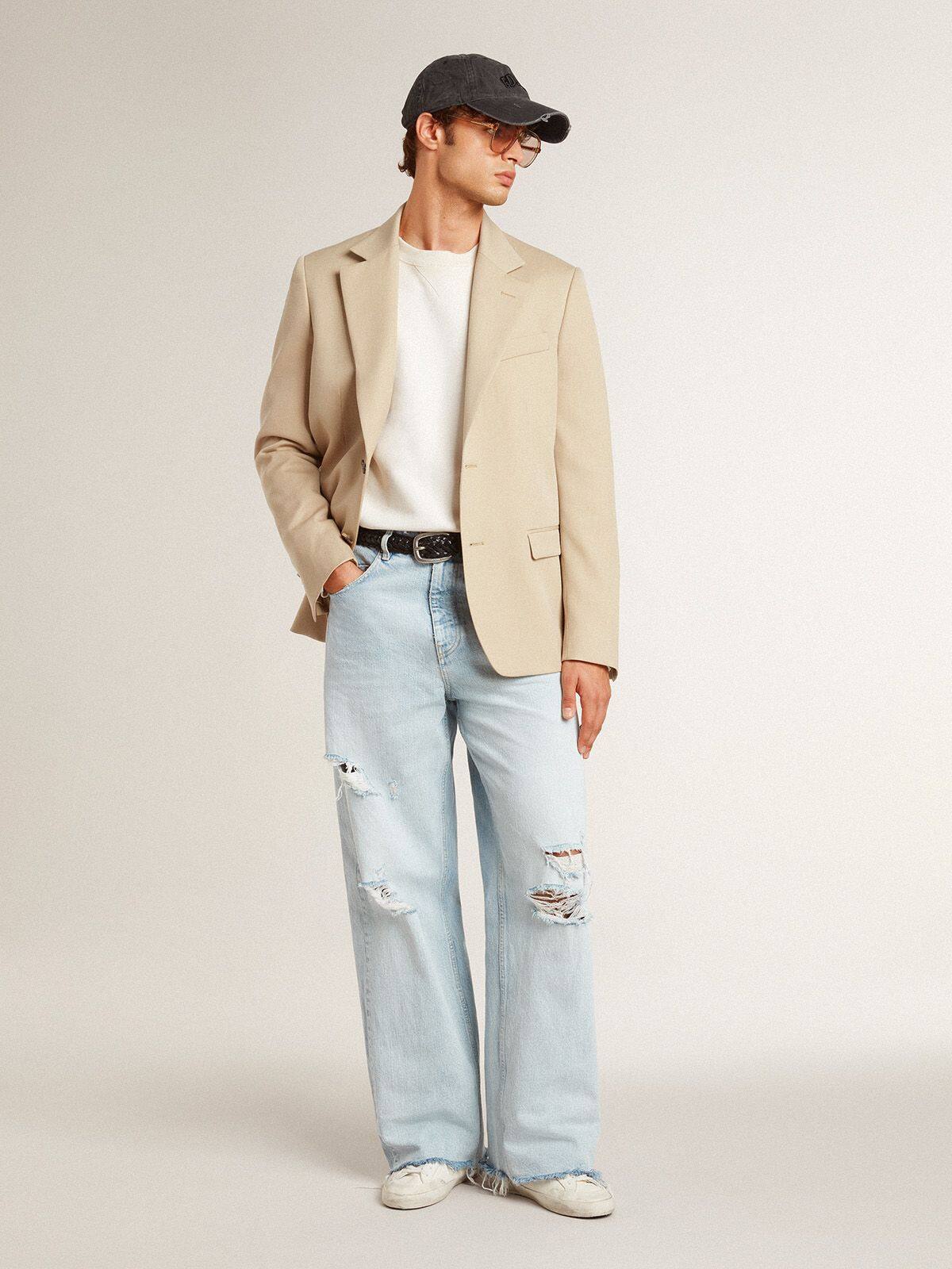 Stardan in leather with all-over lettering and ice-gray suede star