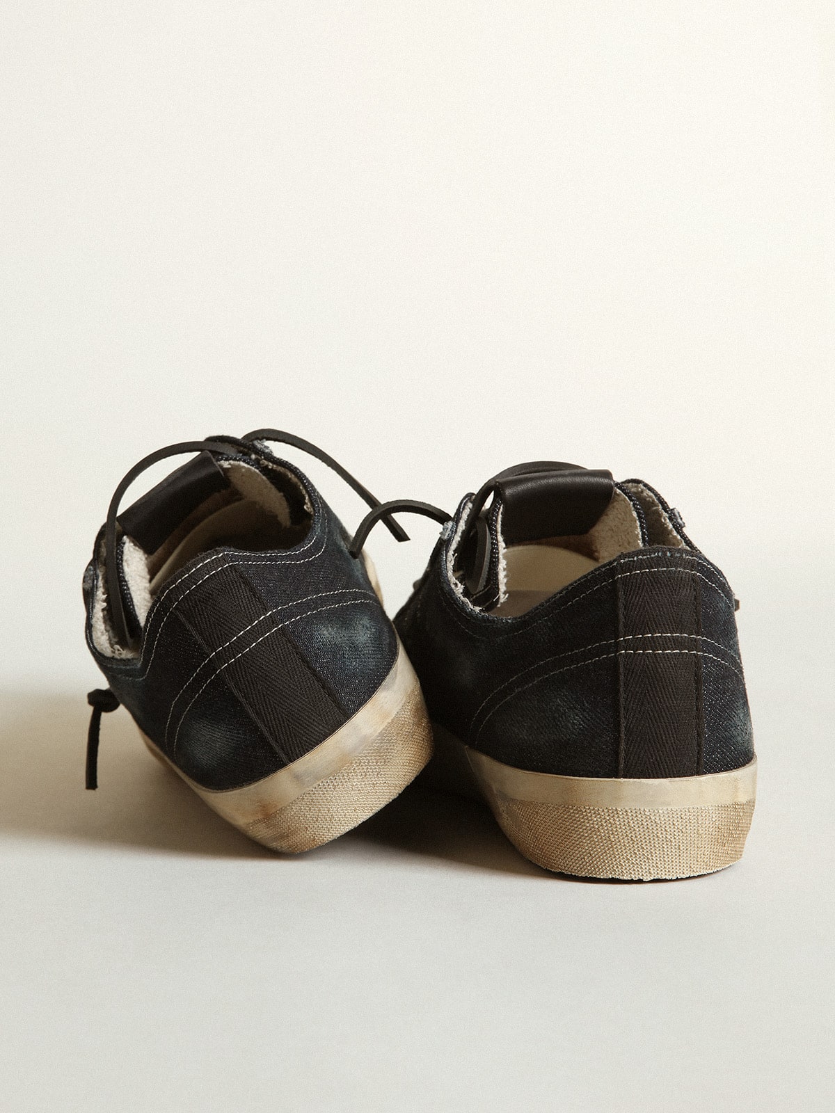V-Star sneakers in midnight-blue denim with black leather star and toe