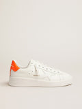 White Purestar sneakers with fluorescent orange heel tab