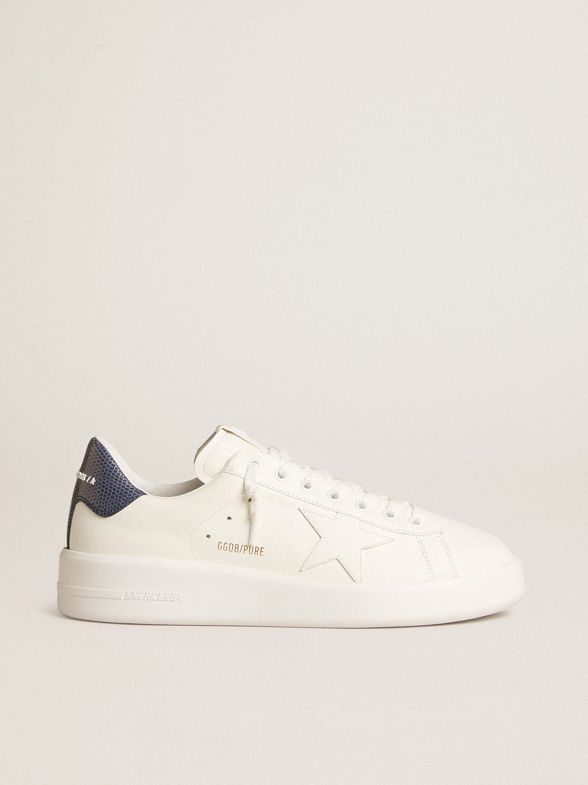 Men's Purestar in leather with white star and blue lizard leather heel tab