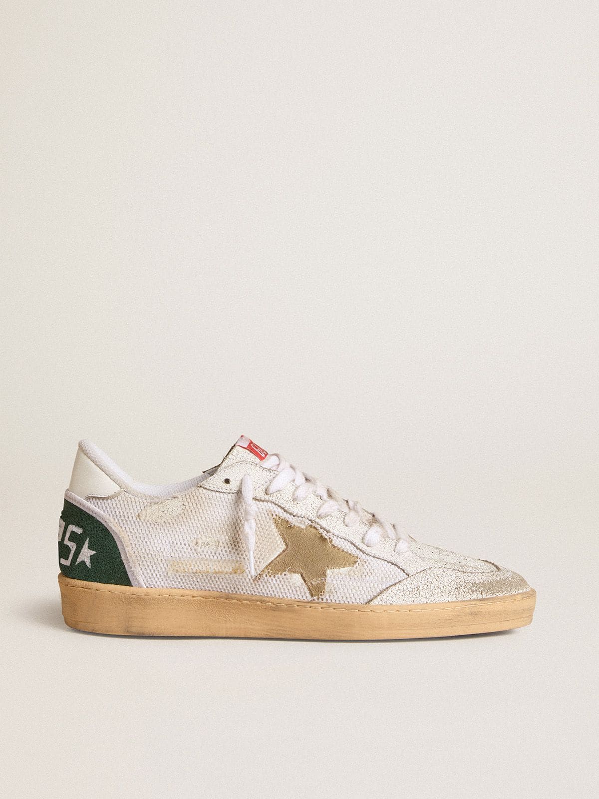 Ball Star LTD in white crackle leather and mesh with suede star