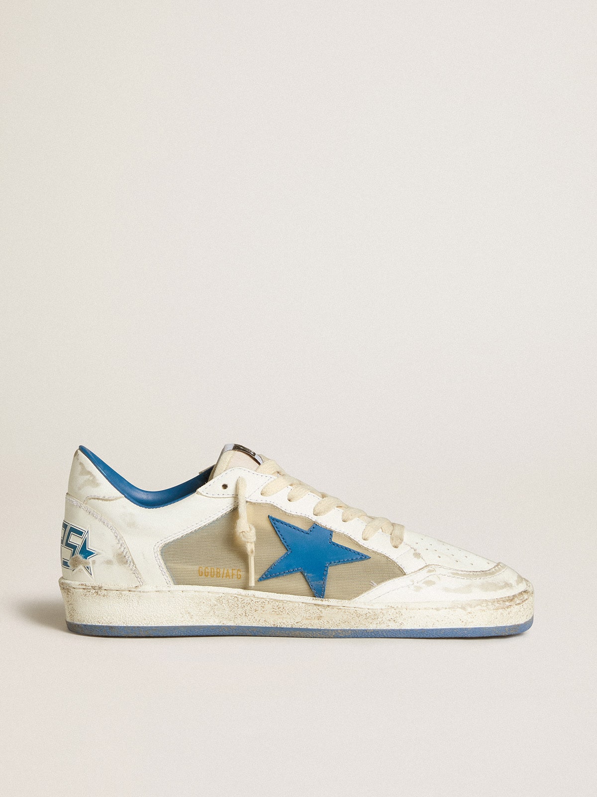 Men's Ball Star LAB in white leather with light blue leather star and white heel tab