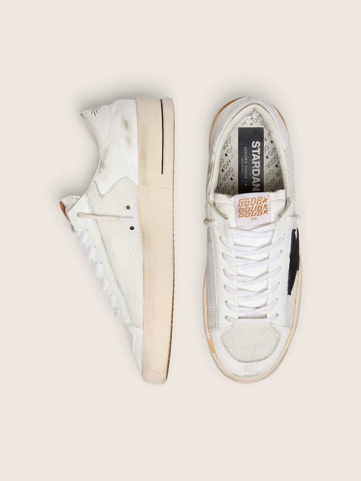 Men's Stardan in white mesh with black suede star