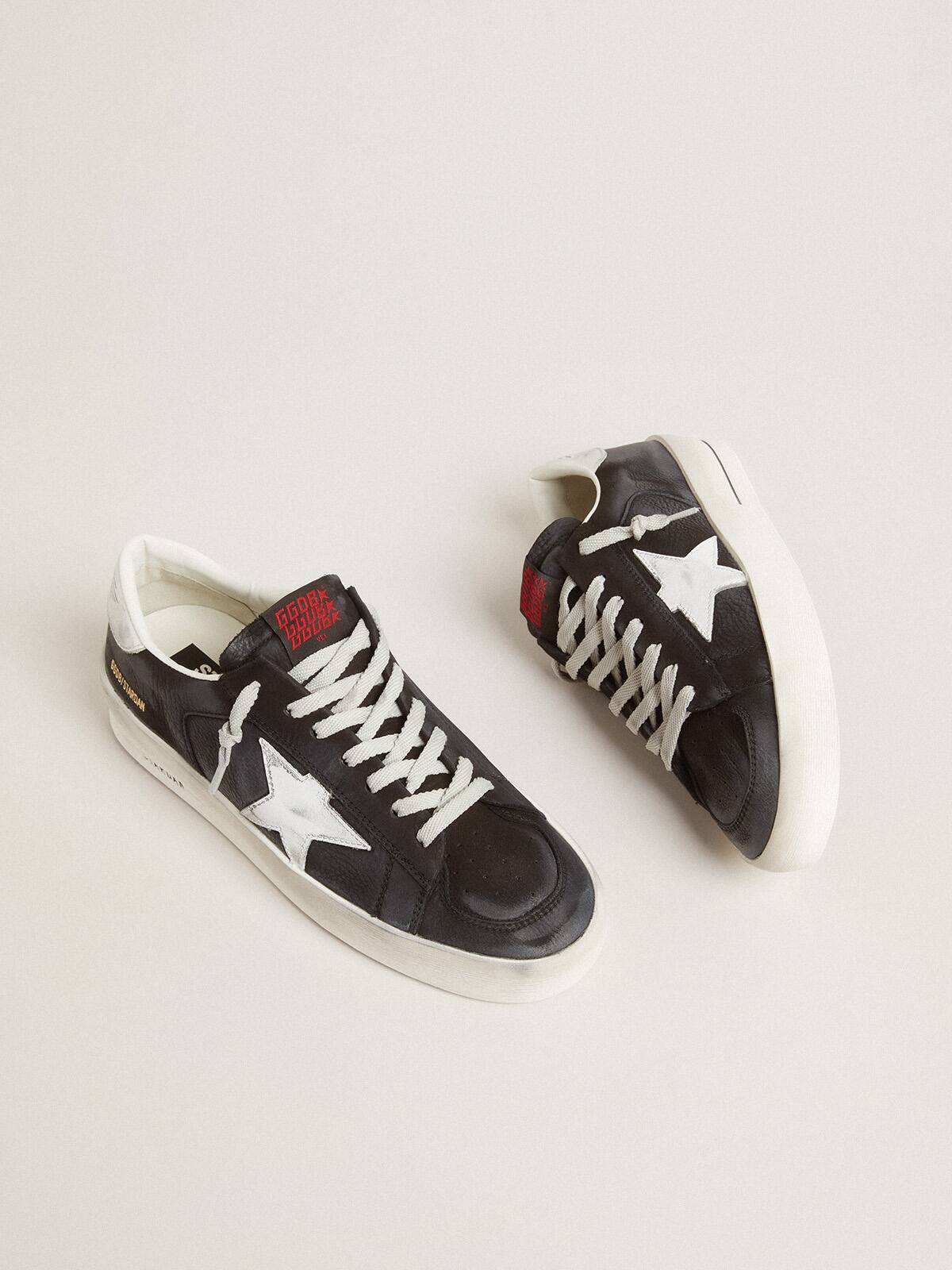Stardan in black nubuck and mesh with gray leather star and heel tab