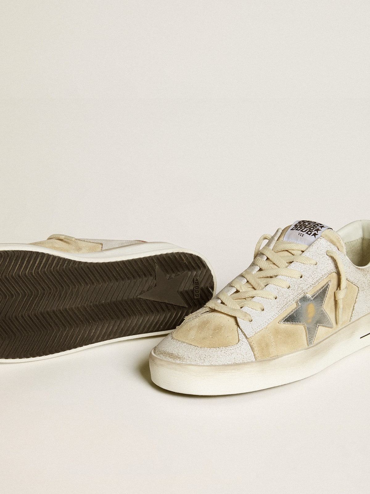 Men's Stardan in nubuck and crackle leather with silver metallic leather star