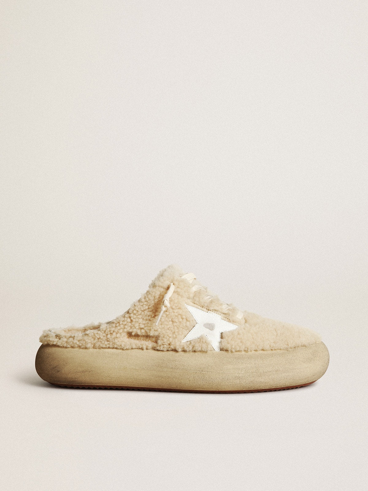 Men’s Space-Star Sabots in beige shearling with white leather star