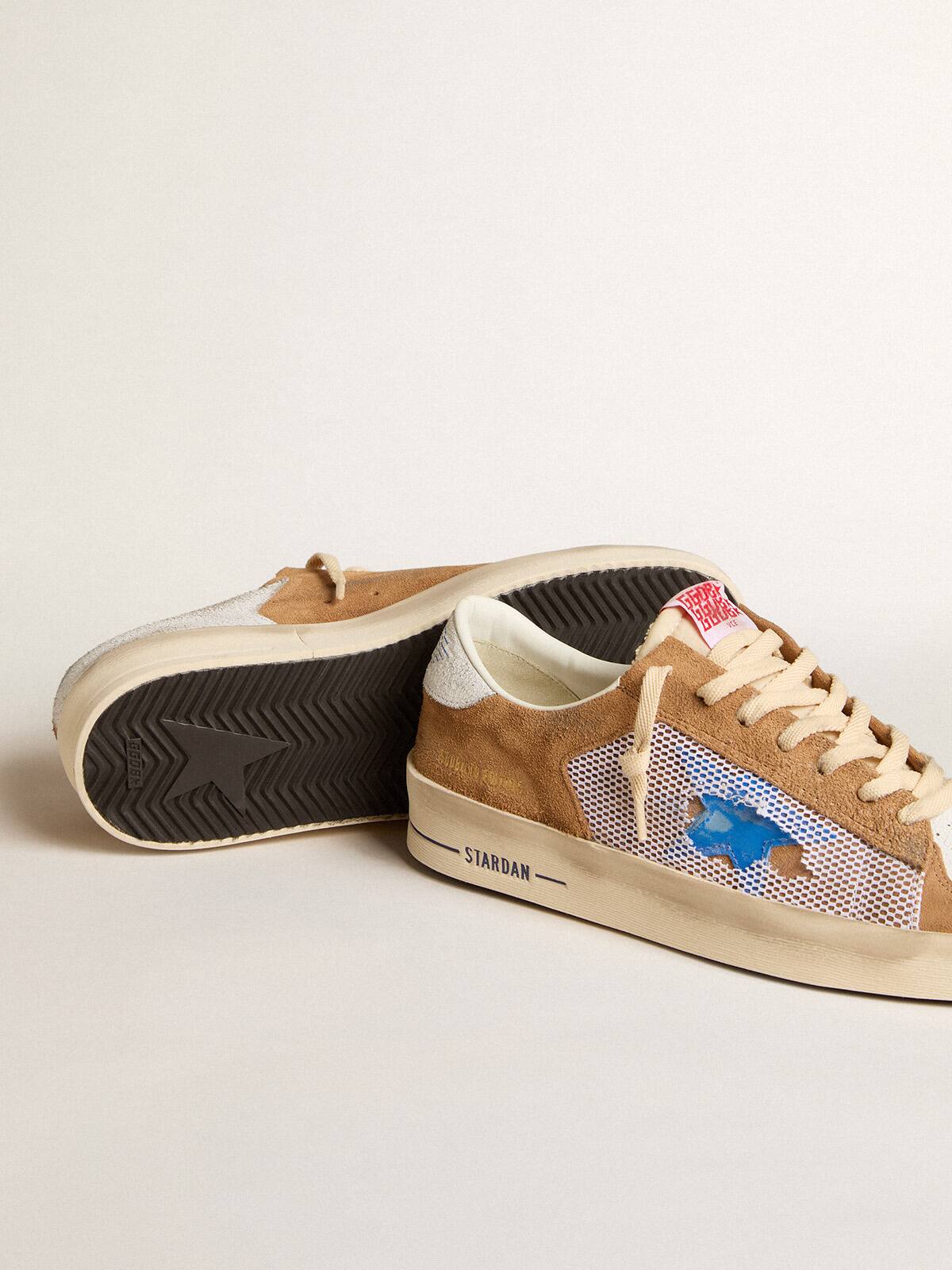 Stardan LTD in tobacco suede and mesh with blue star and leather heel tab