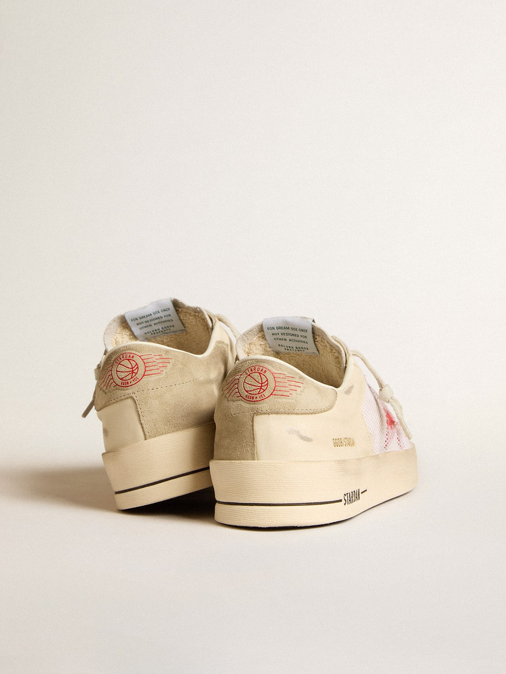Men's Stardan in white leather and mesh with red star and sand-colored heel tab