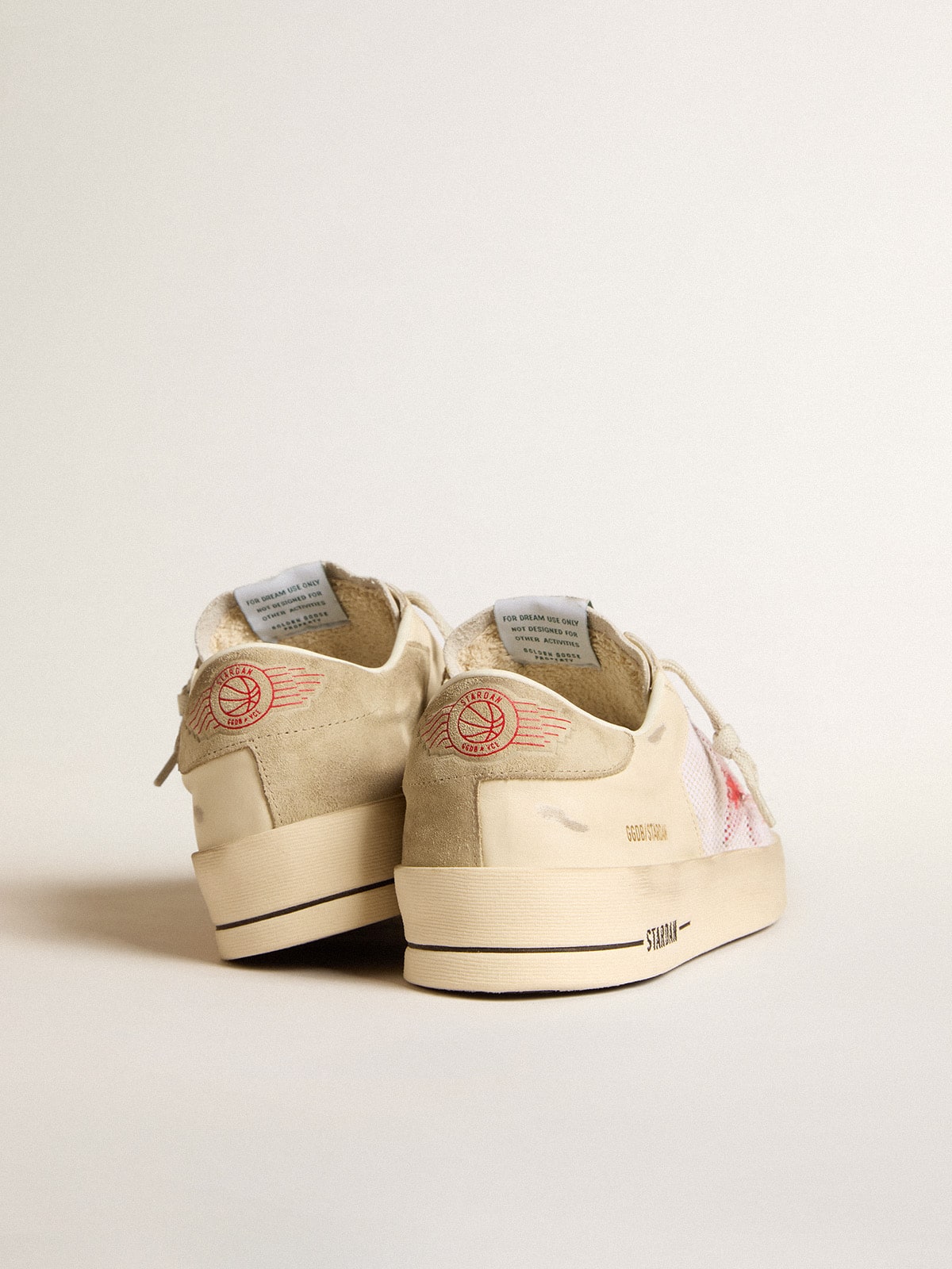 Men's Stardan in white leather and mesh with red star and sand-colored heel tab