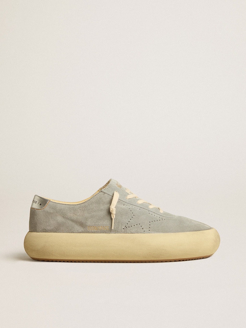 Men's Space-Star shoes in ice-gray suede with perforated star