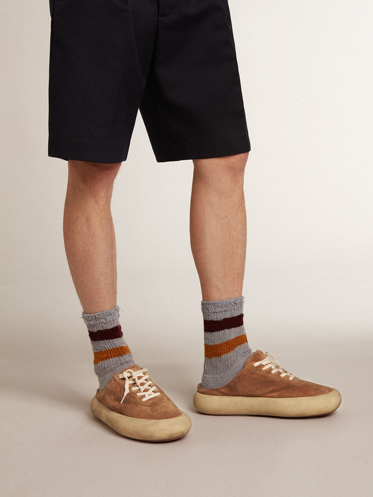 Men's Space-Star Sabots in tobacco suede with perforated star