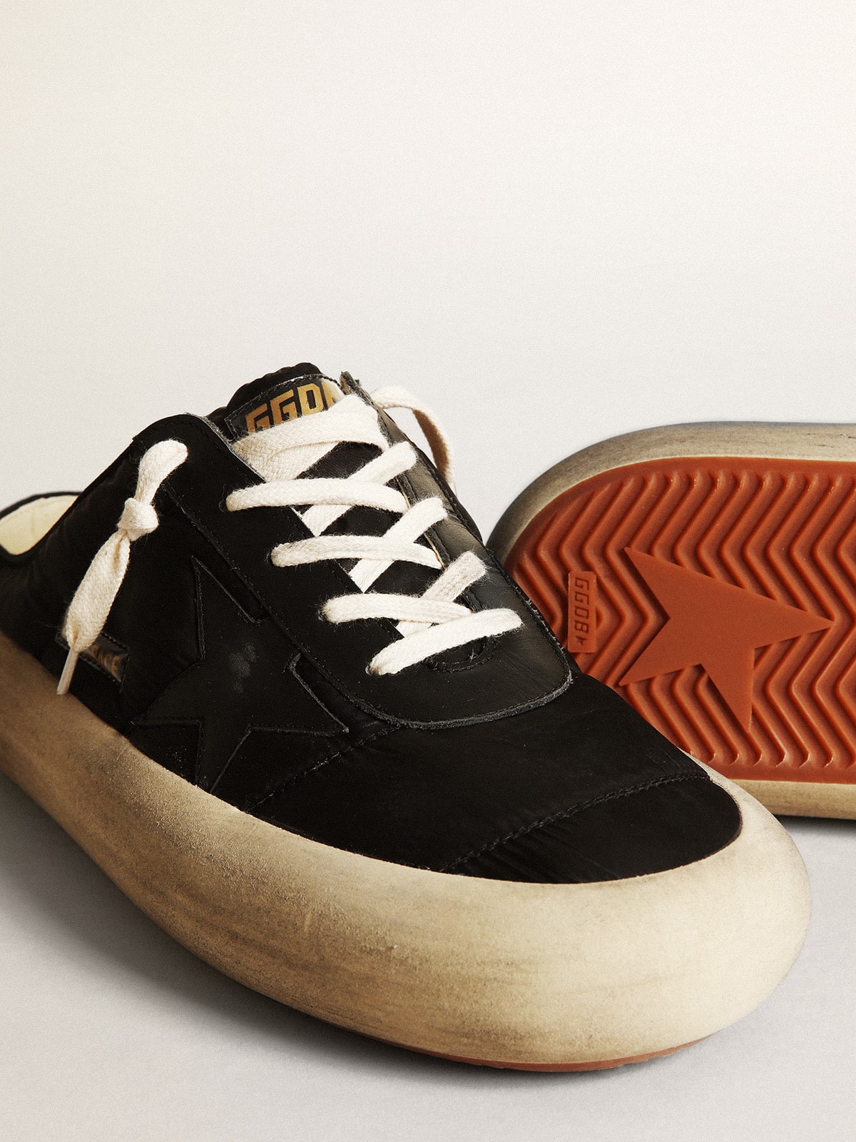 Men's Space-Star Sabots in black nylon with black leather star