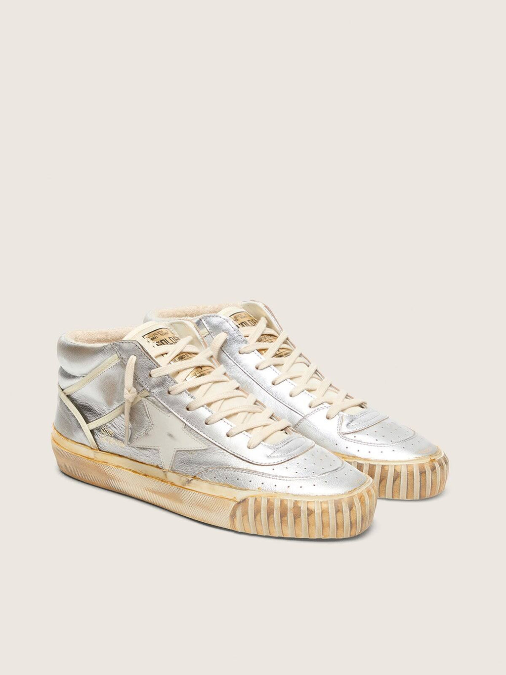 Men’s Mid Star in silver metallic leather with ivory star