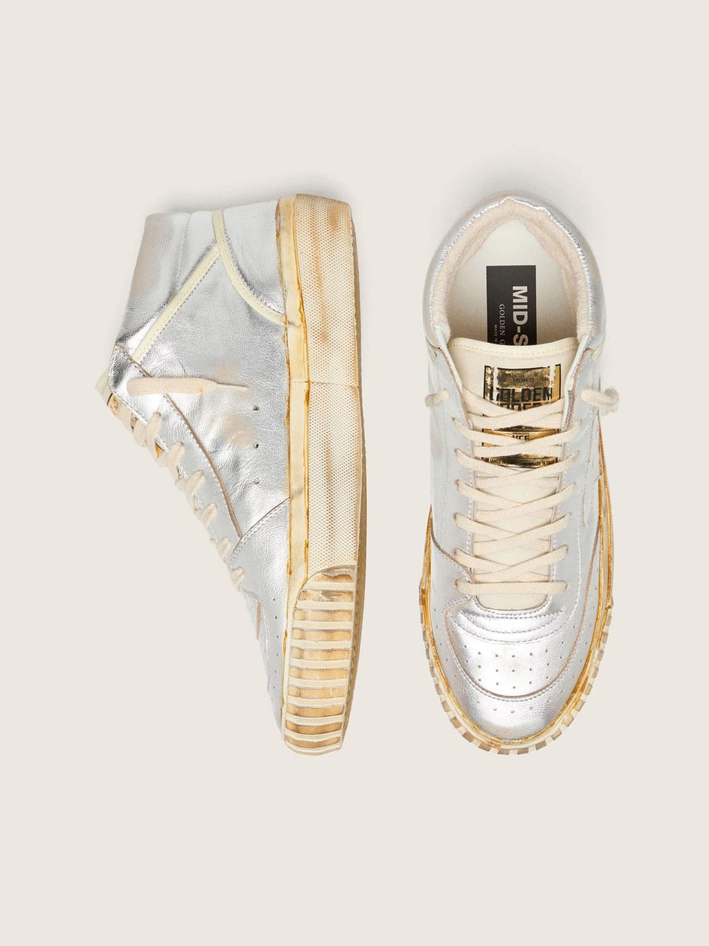 Men’s Mid Star in silver metallic leather with ivory star