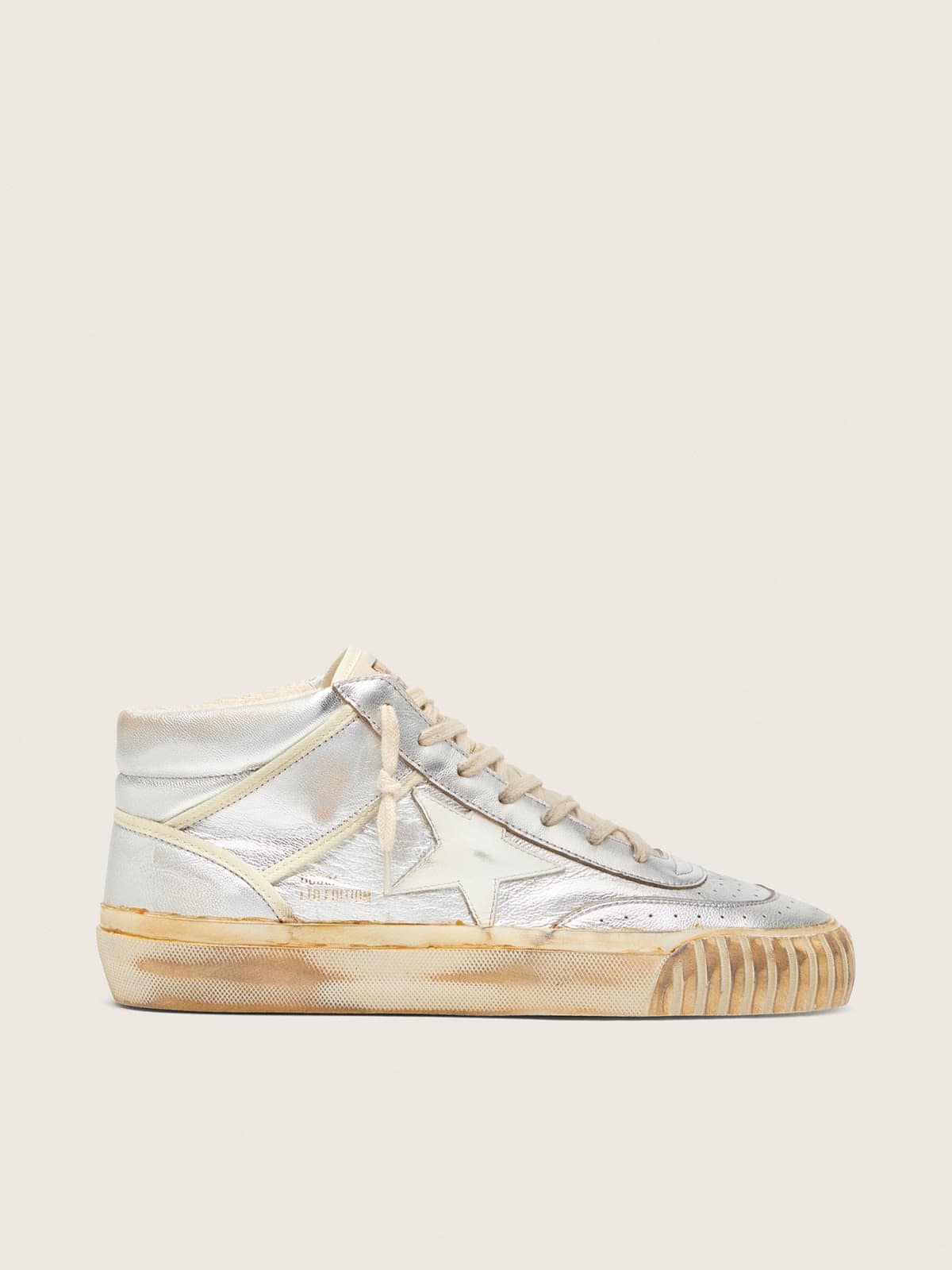Men’s Mid Star in silver metallic leather with ivory star
