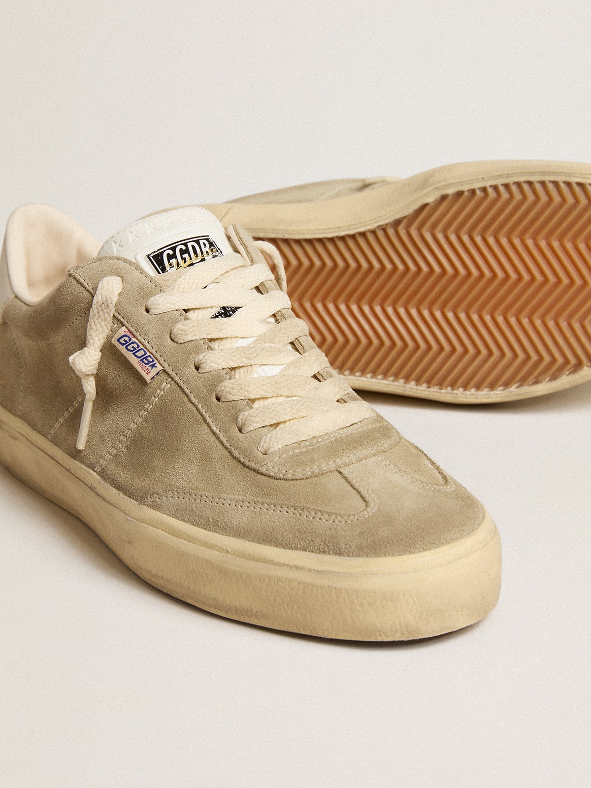 Men's Soul Star in dove-gray suede with white leather heel tab and tongue