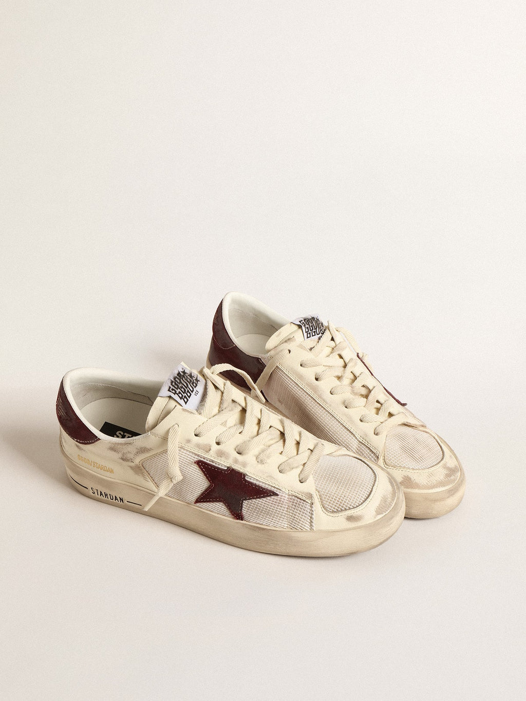 Stardan in nappa and mesh with wine-red suede star and heel tab
