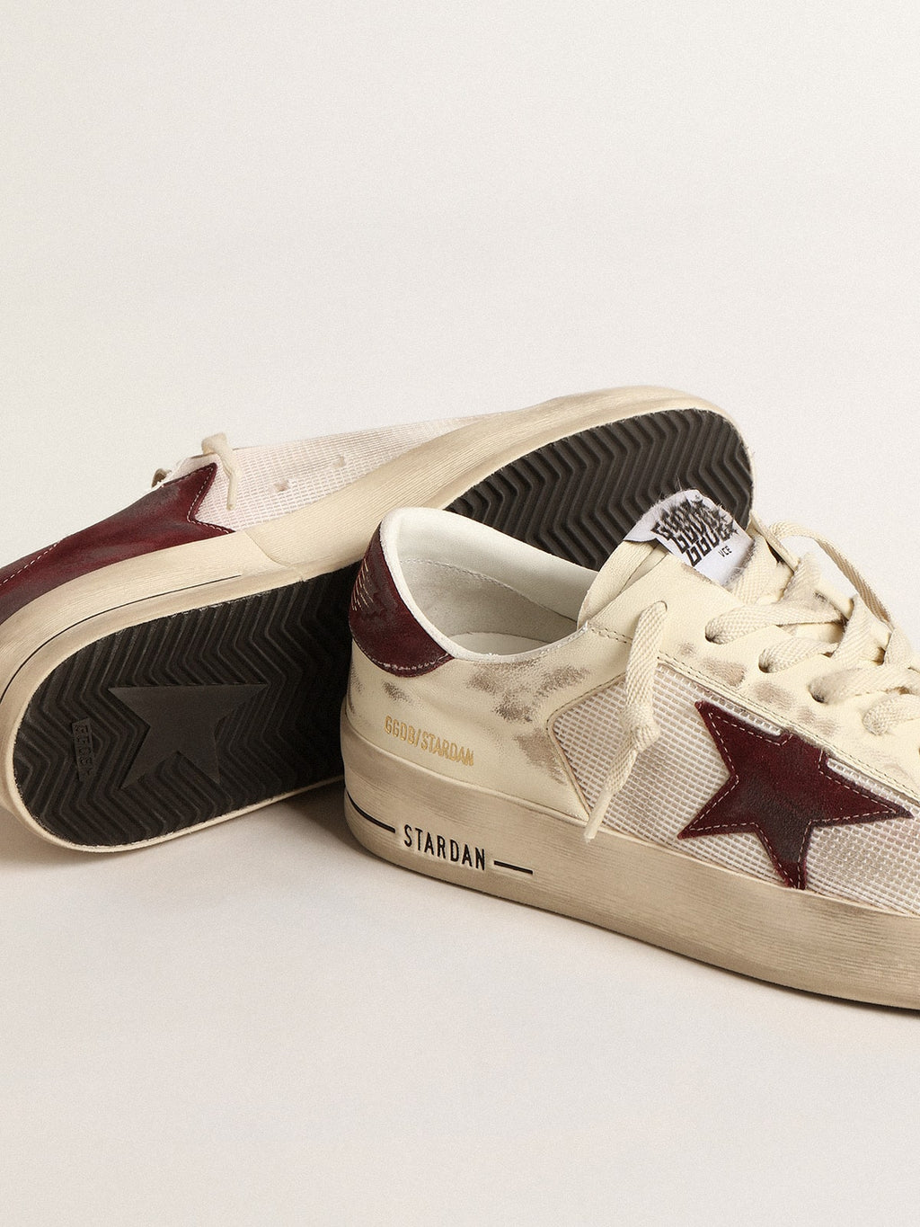 Stardan in nappa and mesh with wine-red suede star and heel tab
