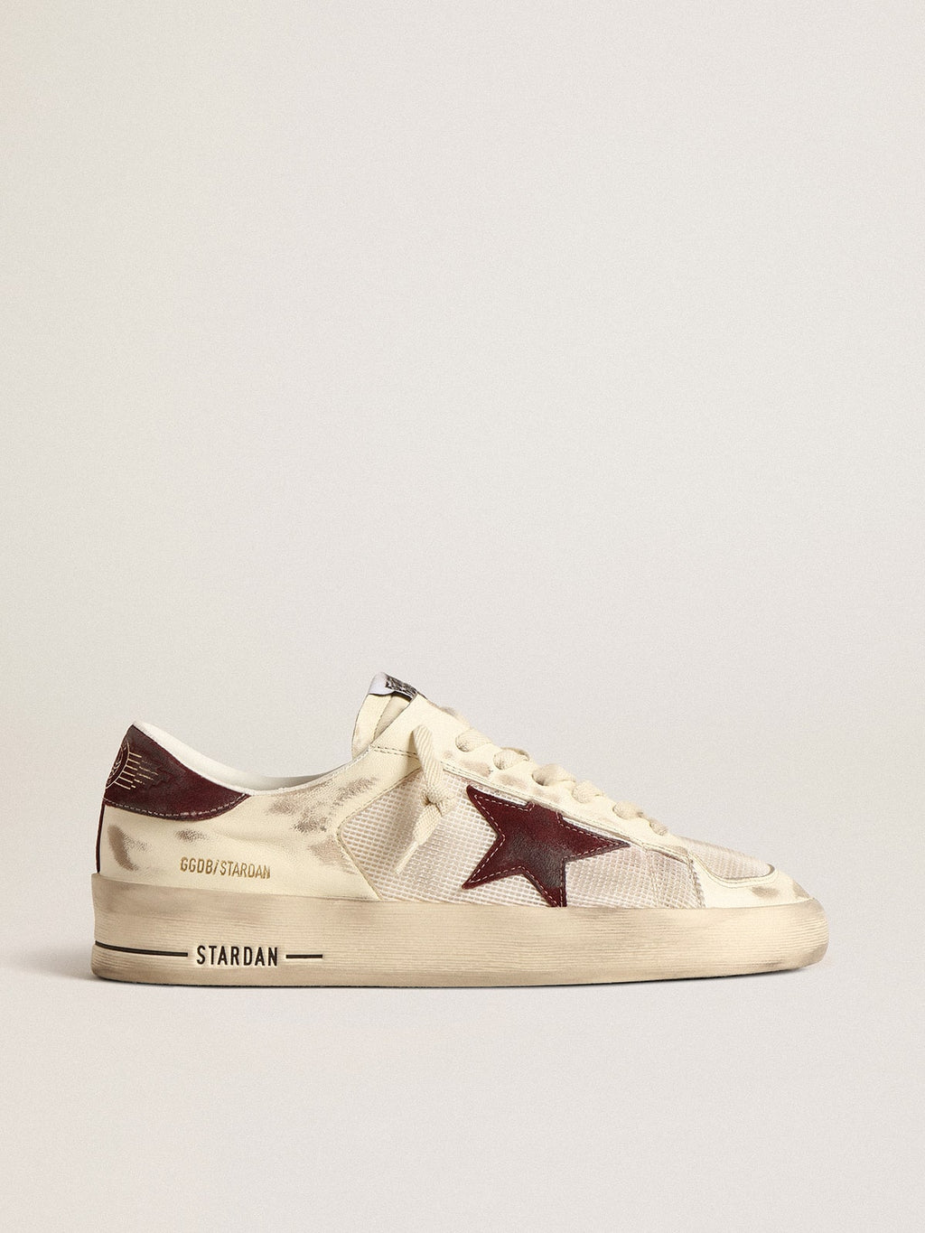 Stardan in nappa and mesh with wine-red suede star and heel tab