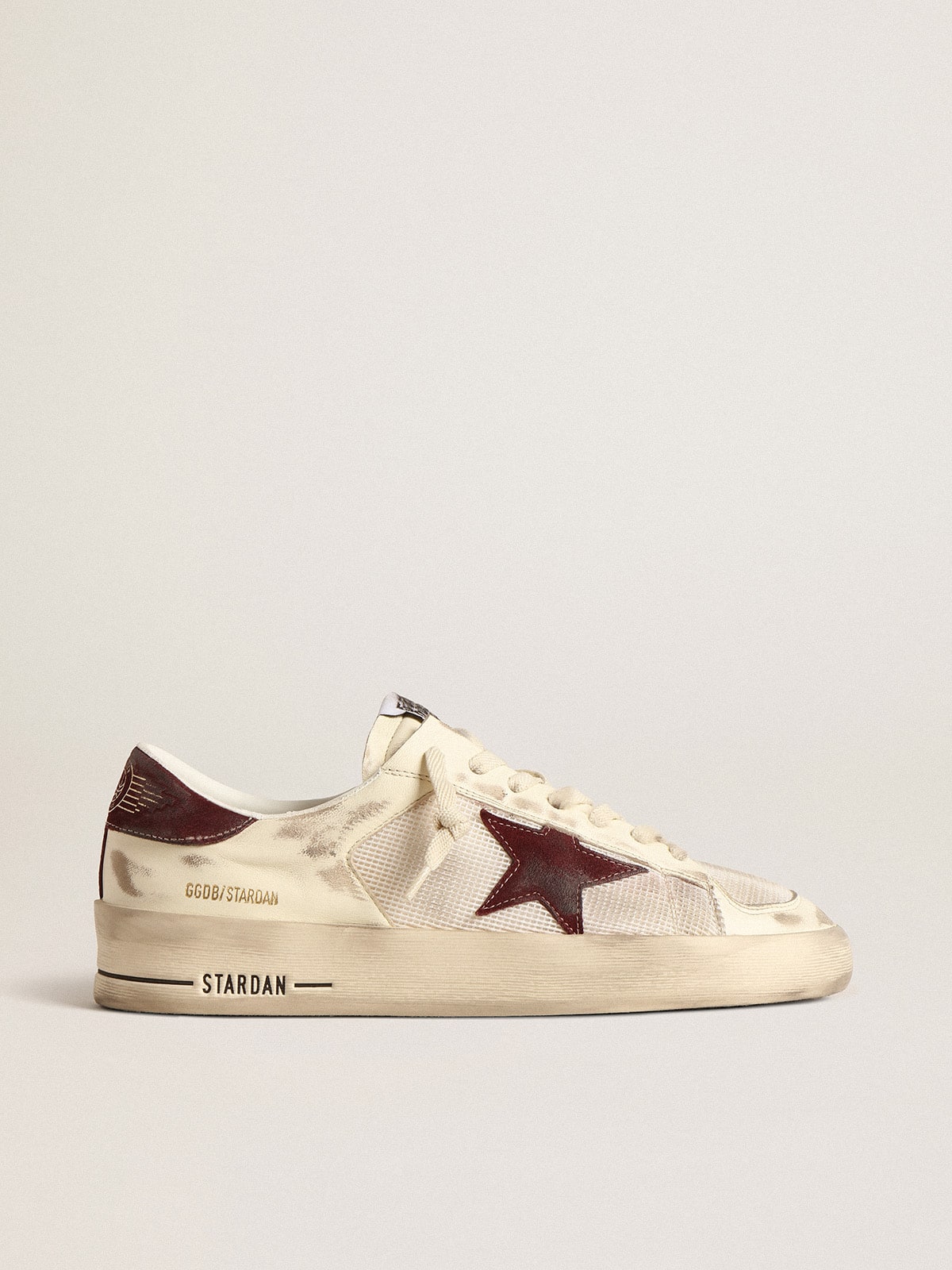 Stardan in nappa and mesh with wine-red suede star and heel tab