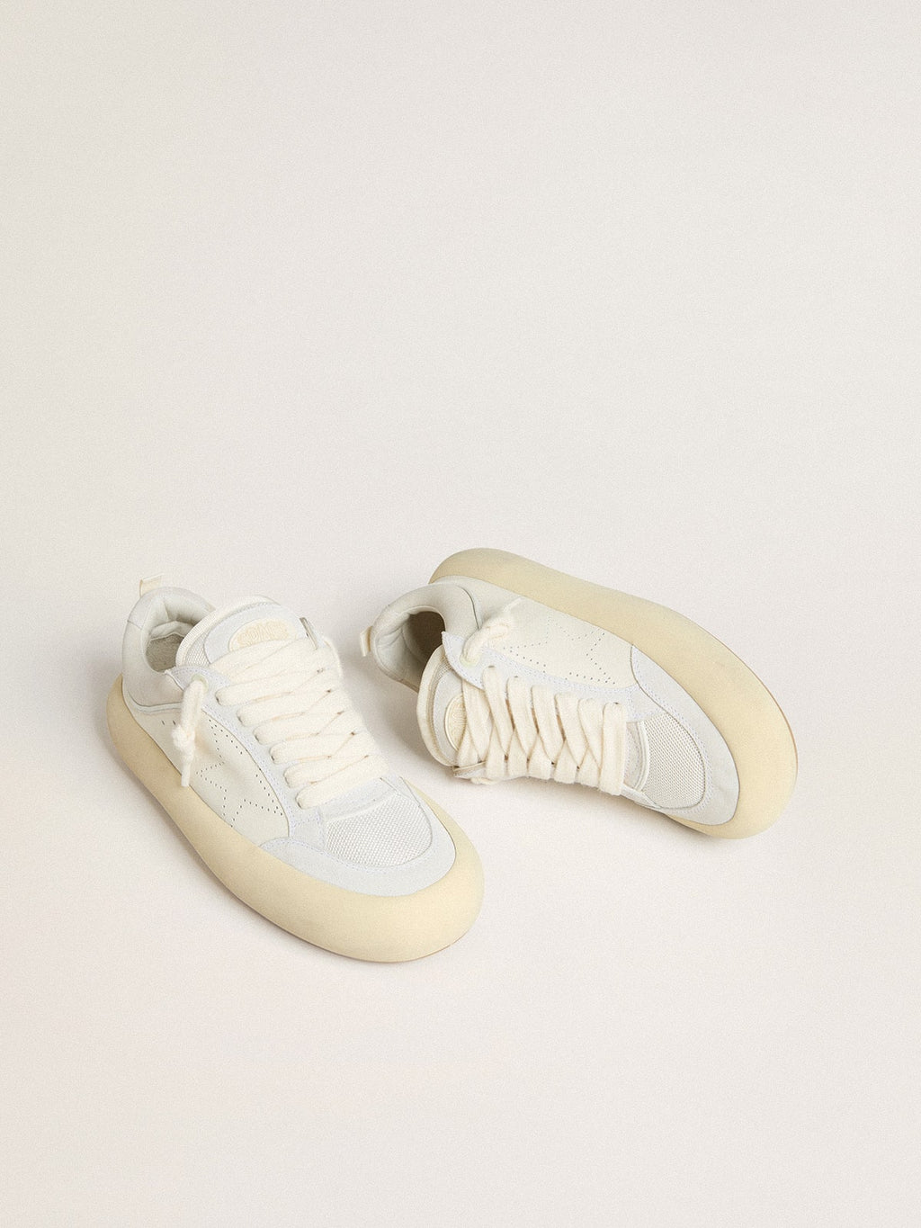 Men's Space-Star Cube in white leather with perforated star