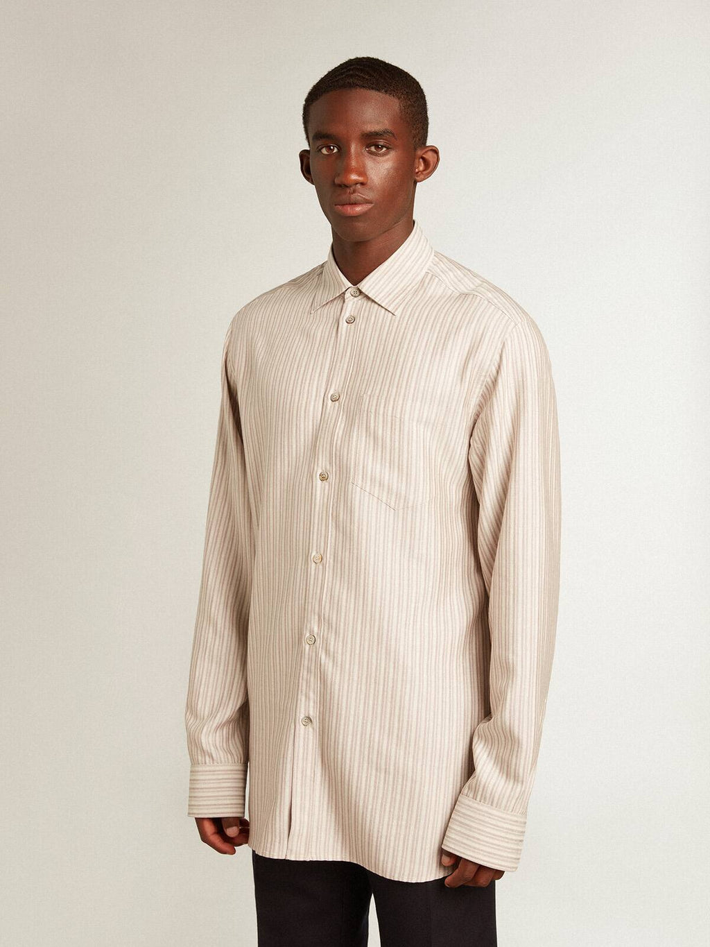 Men's viscose-blend linen shirt with striped pattern