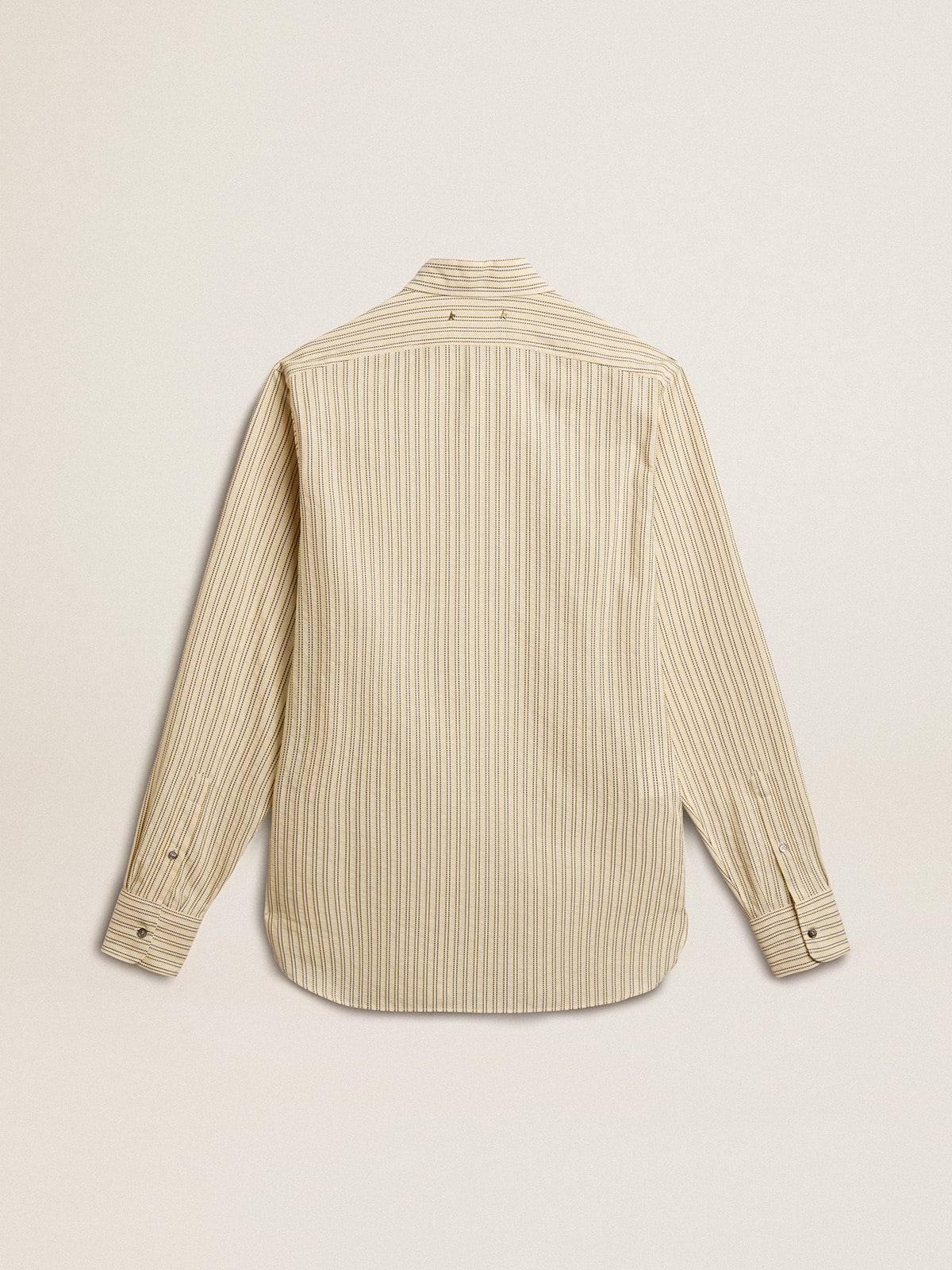 Men’s ecru cotton shirt with narrow black stripes