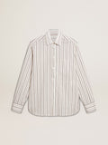 Men's white cotton shirt with fine burgundy stripes