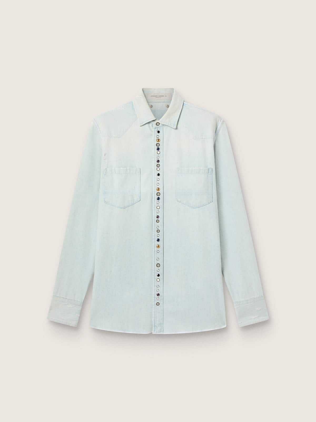 Men's bleached denim shirt with hammered studs