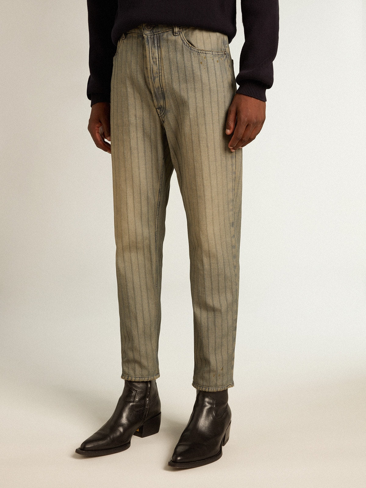 Men's gray pants in striped denim