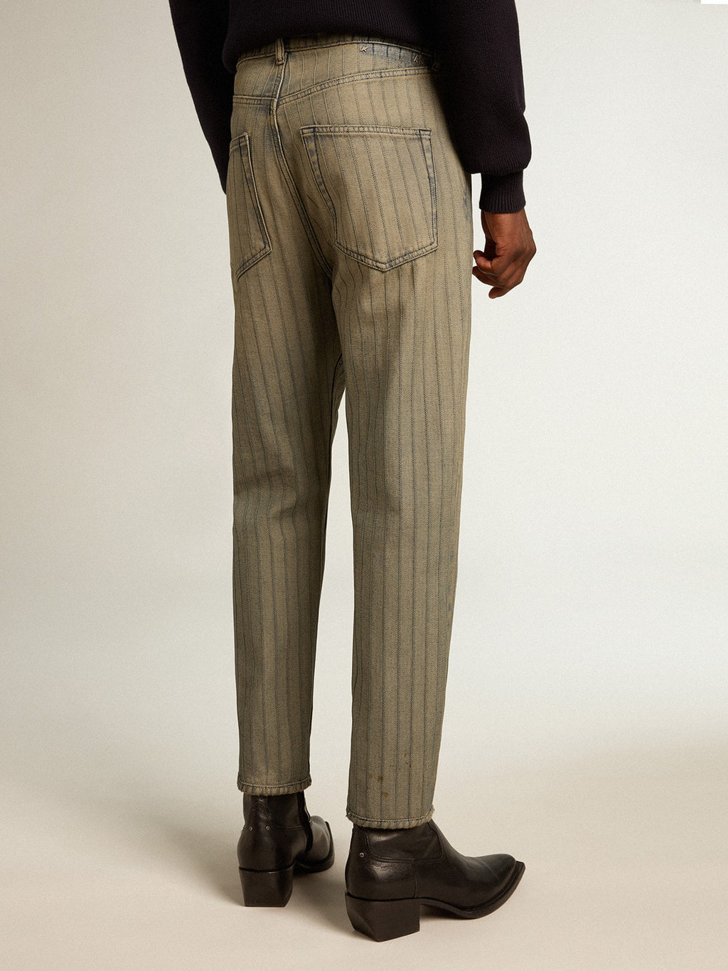 Men's gray pants in striped denim