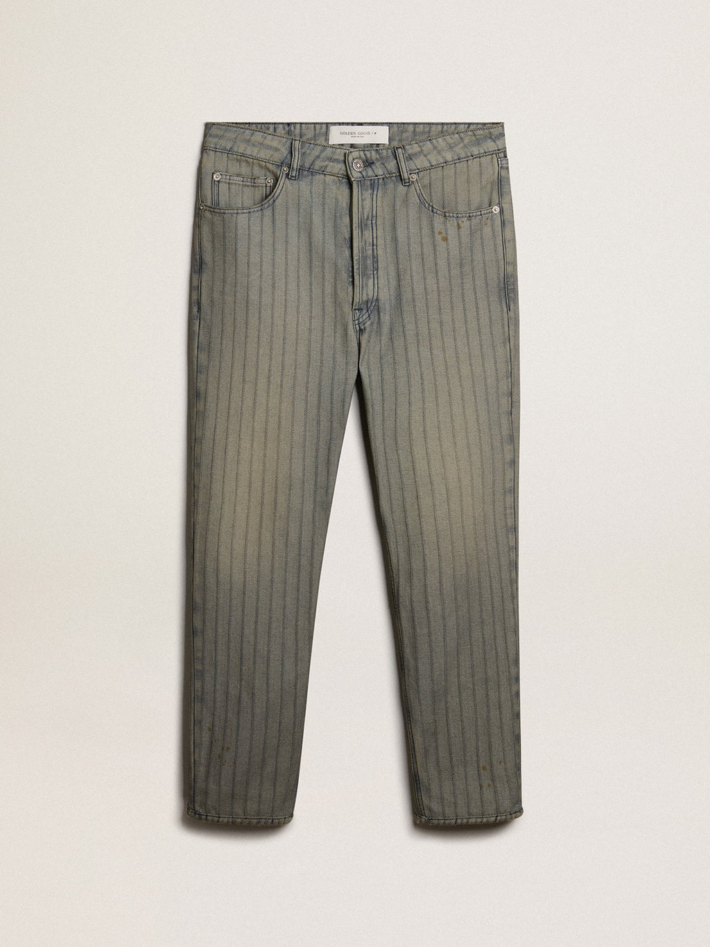 Men's gray pants in striped denim