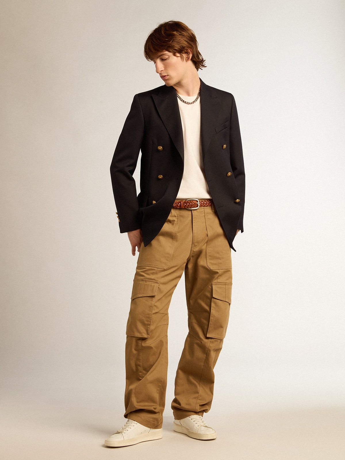 Men's double-breasted blazer in dark blue