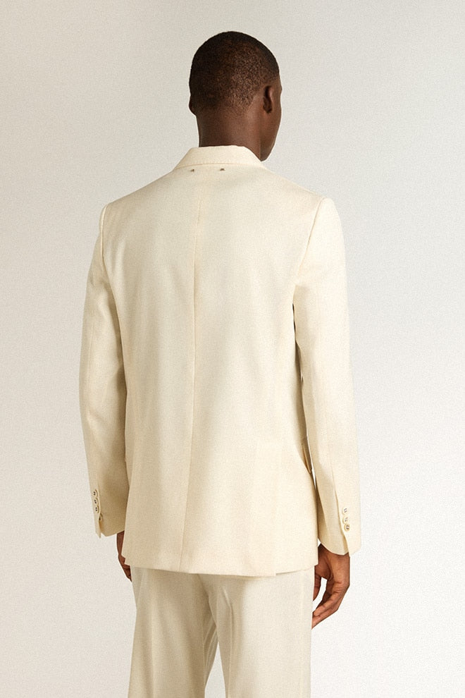 Men’s cream-colored double-breasted blazer