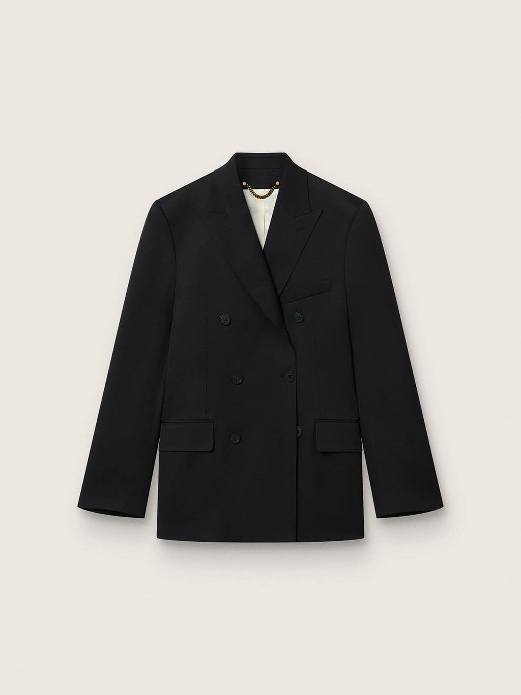 Men’s black double-breasted blazer with button fastening