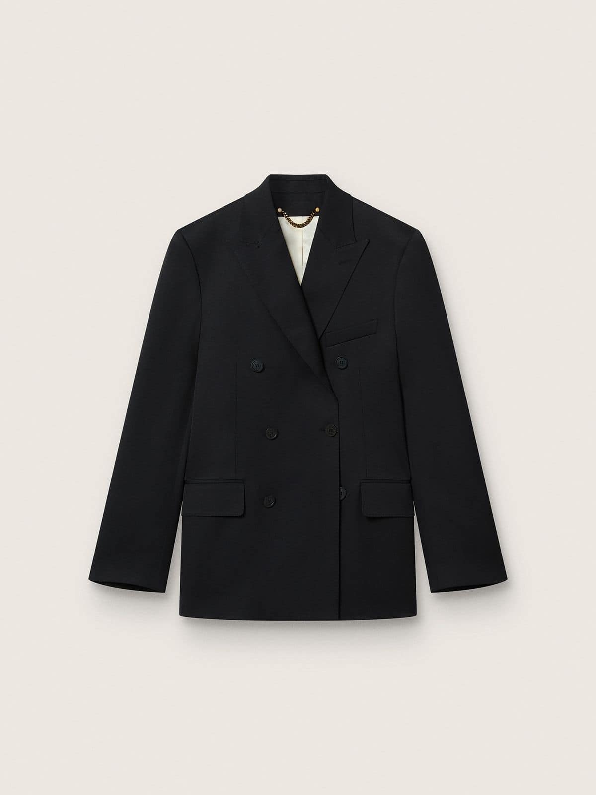 Men’s black double-breasted blazer with button fastening