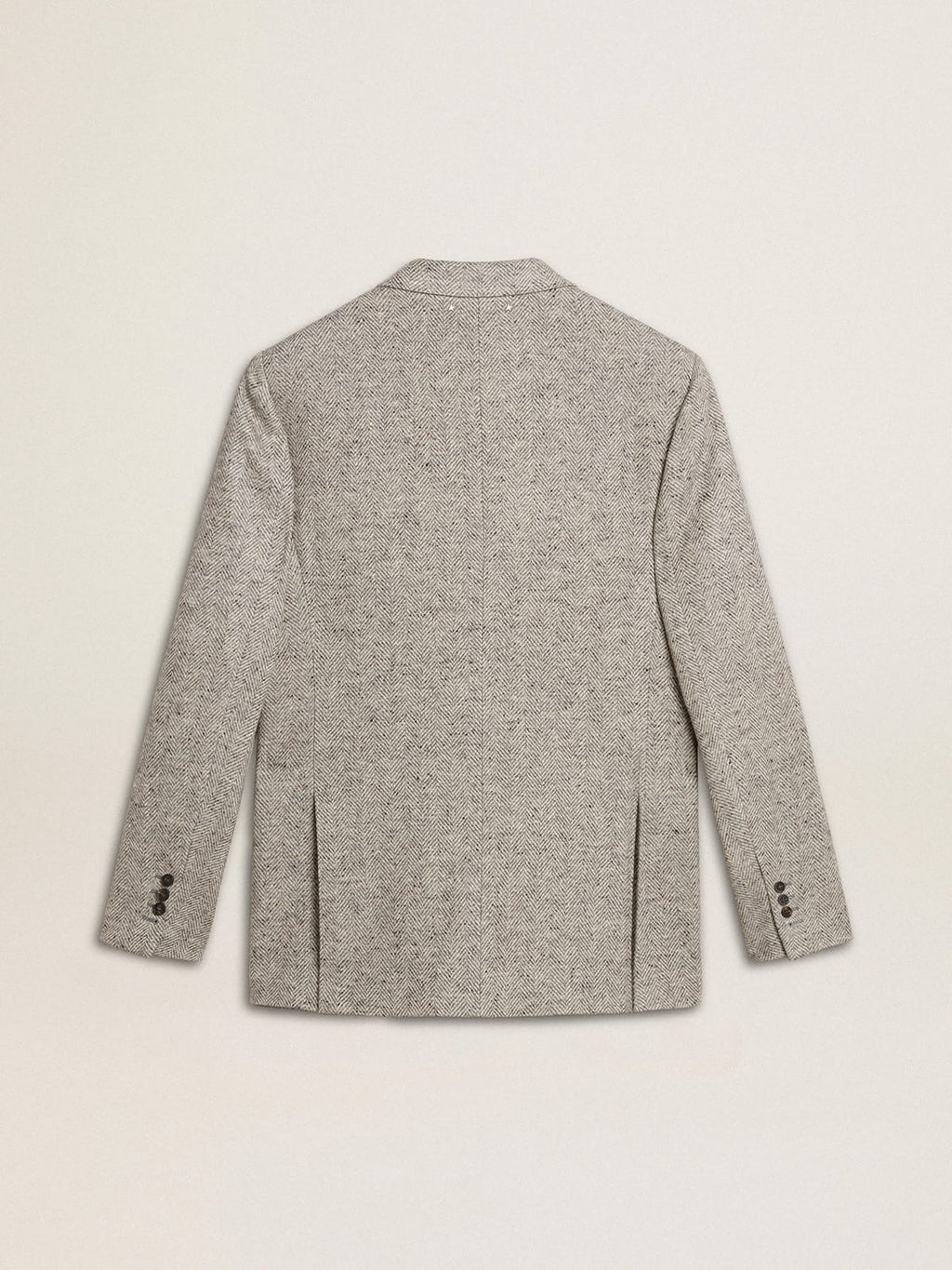 Men's double-breasted jacket in gray silk and chevron wool