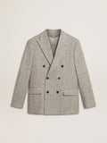 Men's double-breasted jacket in gray silk and chevron wool
