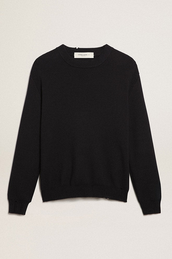 Men’s round-neck sweater in dark blue cotton