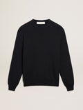 Men's round-neck sweater in dark blue cotton with logo