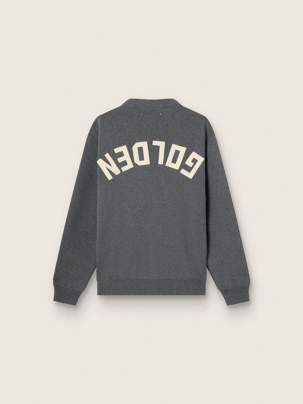 Men's round-neck sweater in dark gray cotton with logo on the back