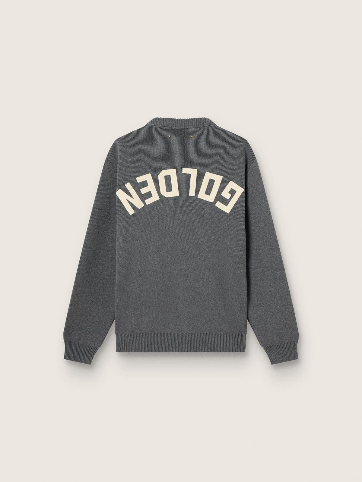 Men's round-neck sweater in dark gray cotton with logo on the back