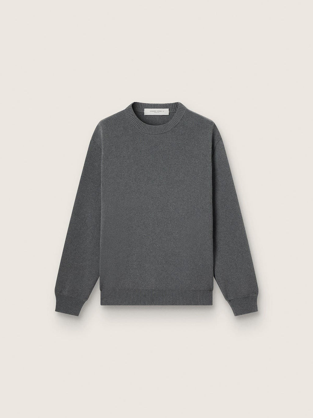 Men's round-neck sweater in dark gray cotton with logo on the back