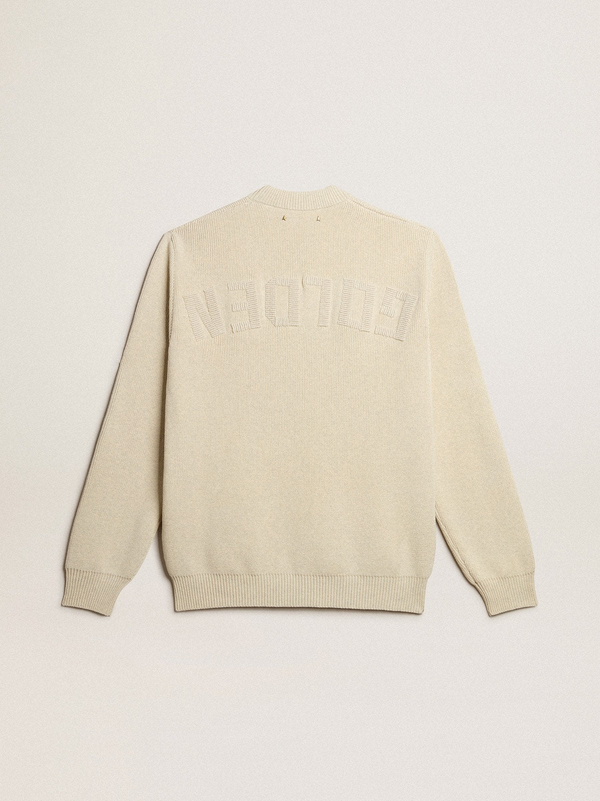 Men’s round-neck sweater in panama-colored cotton with logo on the back