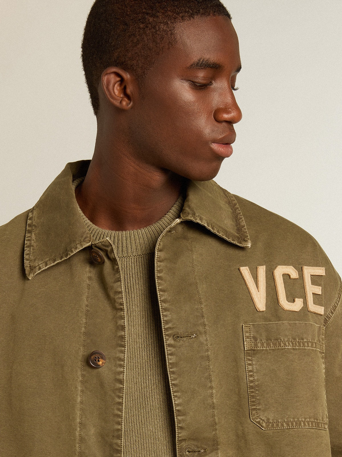 Men’s round-neck sweater in cotton with logo on the back
